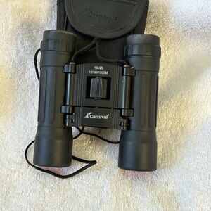 Portable Binoculars 10X25 Black With Black Carrying Case Vintage